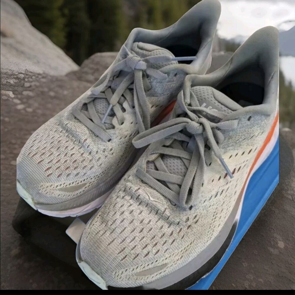 Hoka Women's Light Gray and Orange Sneakers - Picture 3 of 9